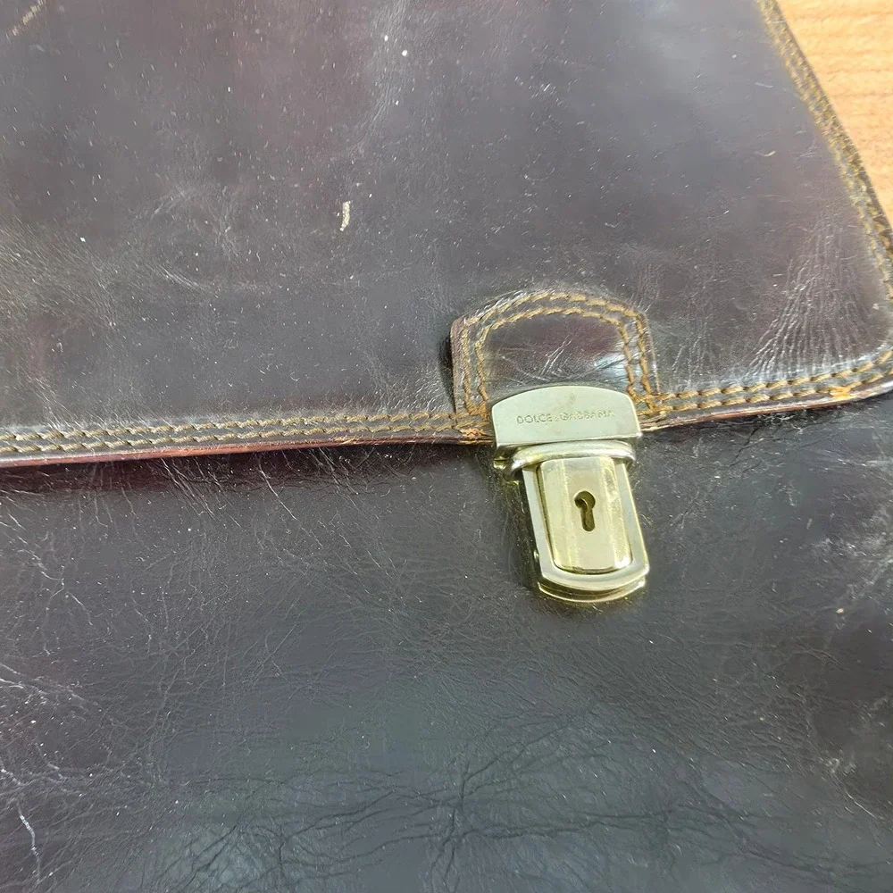 Dolce & Gabbana Briefcase Mens Large Brown Fair Leather Dual Lock Professional